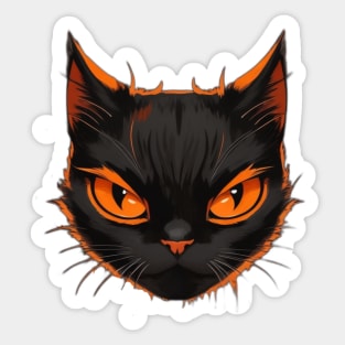 Vintage Halloween Angry Orange And Black Cat Face Funny Halloween Cat Sticker